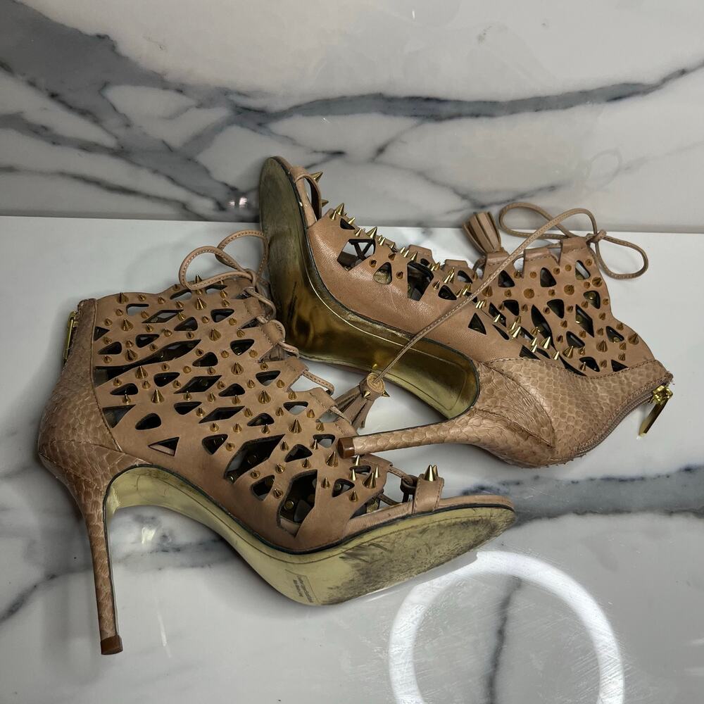 Sam Edelman Women's Tan Leather Spikes Open Toe Allison Bootie Heels Sz 6.5 - Picture 5 of 7